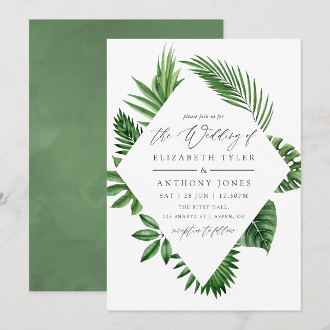 Tropical Woodland Forest Greenery Wedding Invitation (Front/Back)