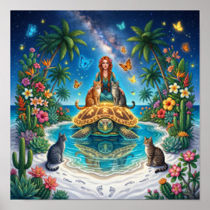 Tropical World Turtle — Nordic Fantasy Art Print” Poster