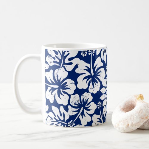 Tropical worn white hibiscus coffee mug