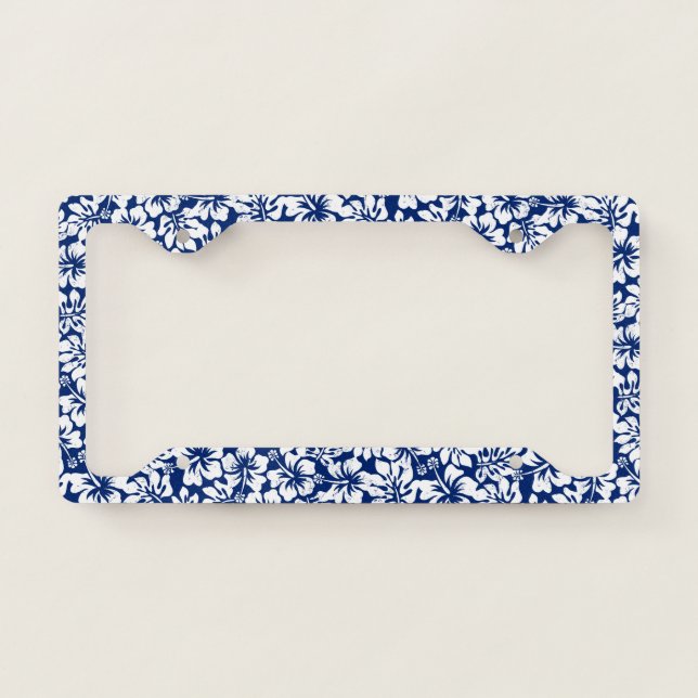 Tropical worn white hibiscus license plate frame (Front)