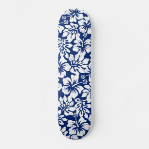 Tropical worn white hibiscus skateboard
