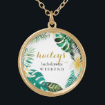 Tropical Wreath Bachelorette Weekend with Name Gold Plated Necklace<br><div class="desc">Modern bridesmaid weekend tropical palm leaf wreath with the bride to be's name in pretty gold color script typography.</div>