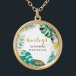 Tropical Wreath Bachelorette Weekend with Name Gold Plated Necklace<br><div class="desc">Modern bridesmaid weekend tropical palm leaf wreath with the bride to be's name in pretty gold color script typography.</div>