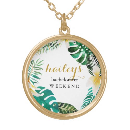 Tropical Wreath Bachelorette Weekend with Name Gold Plated Necklace