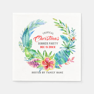 Tropical Wreath Christmas Dinner Party Napkins
