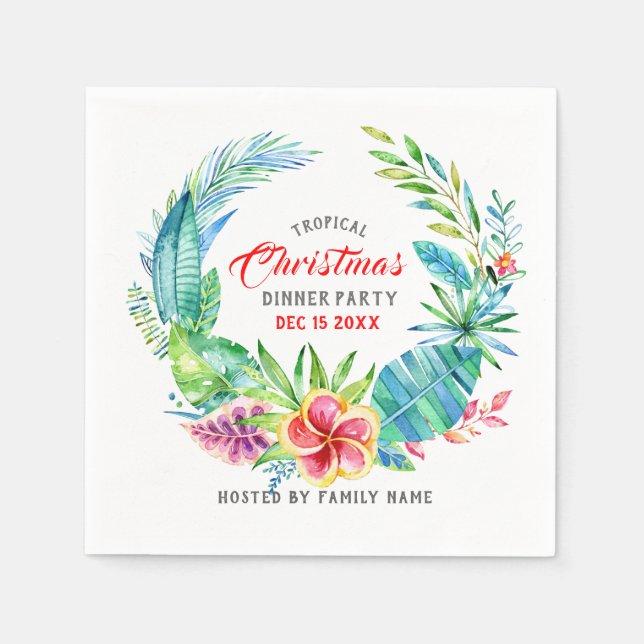 Tropical Wreath Christmas Dinner Party Napkins (Front)
