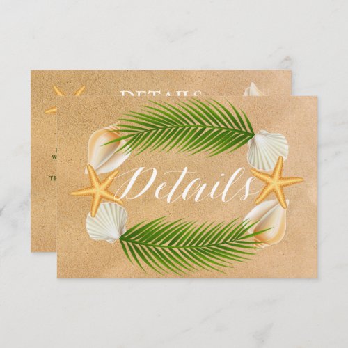 Tropical Wreath Sandy Beach Wedding Detail Enclosure Card