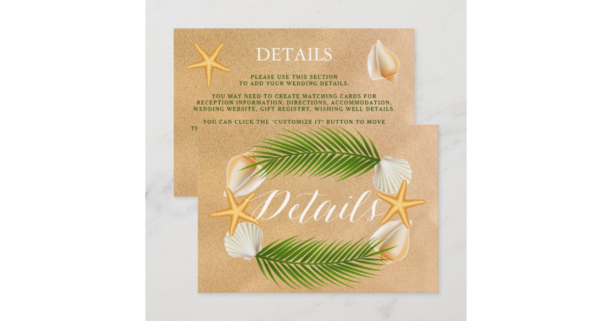Tropical Wreath Sandy Beach Wedding Detail Enclosure Card | Zazzle