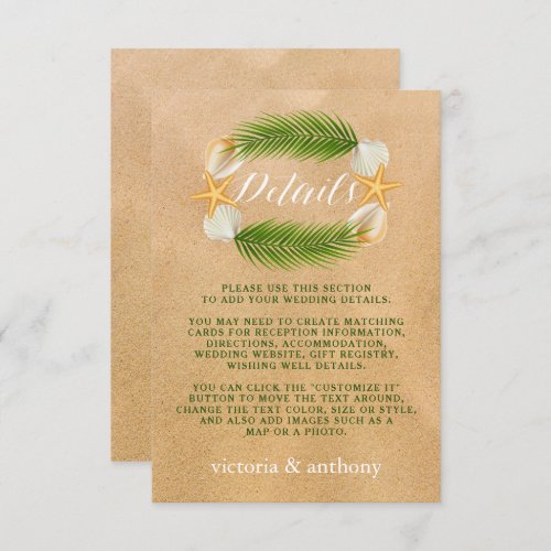 Tropical Wreath Sandy Beach Wedding Detail Enclosure Card