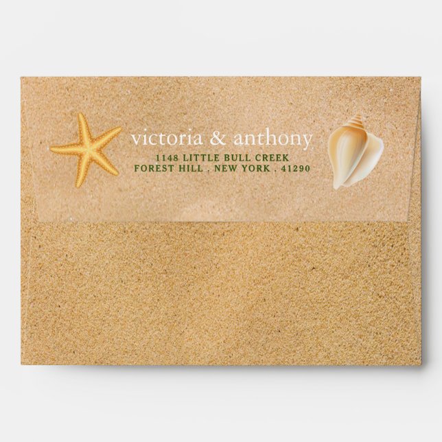 Tropical Wreath Sandy Beach Wedding Envelope (Back (Top Flap))