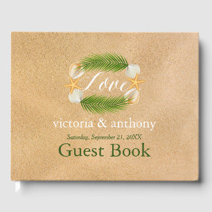 Tropical Wreath Sandy Beach Wedding Guest Book