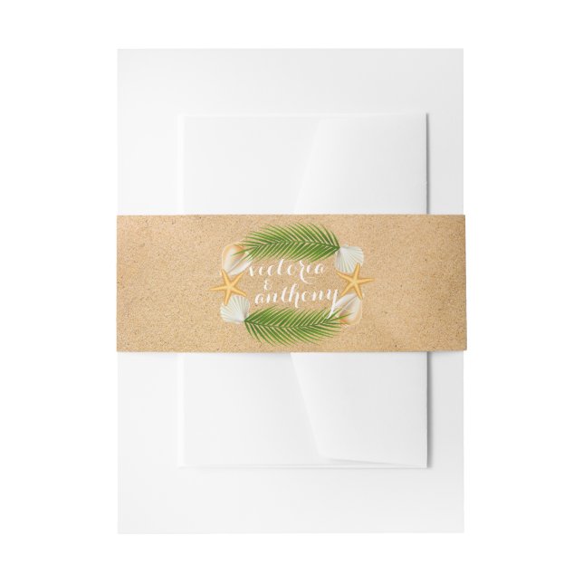 Tropical Wreath Sandy Beach Wedding Invitation Belly Band (Front Example)
