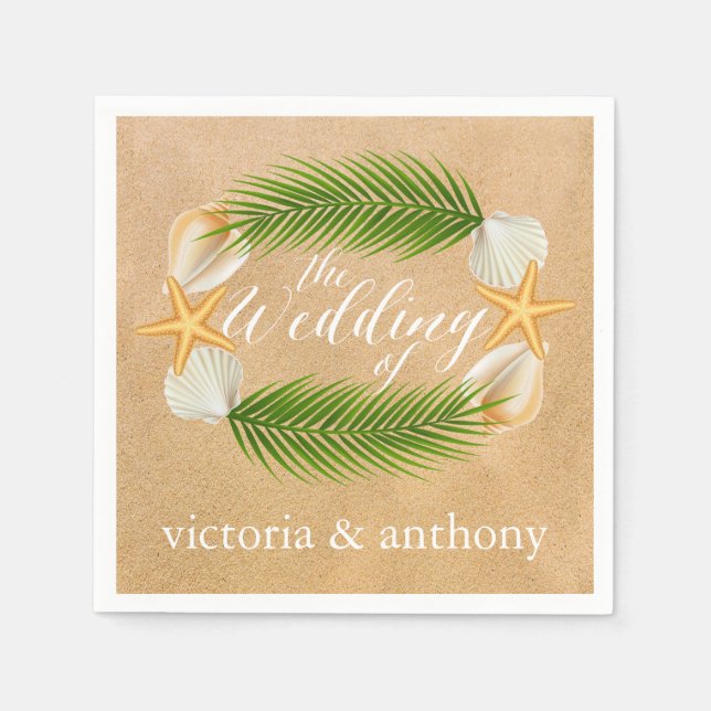 Tropical Wreath Sandy Beach Wedding Napkins (Front)