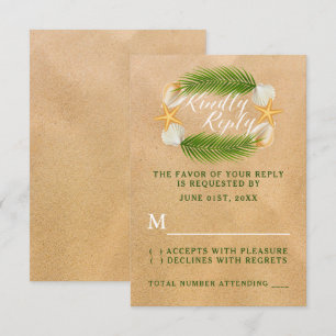 Tropical Wreath Sandy Beach Wedding RSVP Card