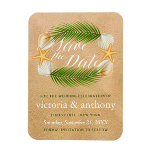 Tropical Wreath Sandy Beach Wedding Save The Date Magnet
