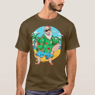 Tropical Xmas Funny Hawaiian Santa Claus Christmas T-Shirt