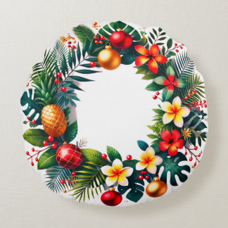 tropical Xmas wreath Round Pillow