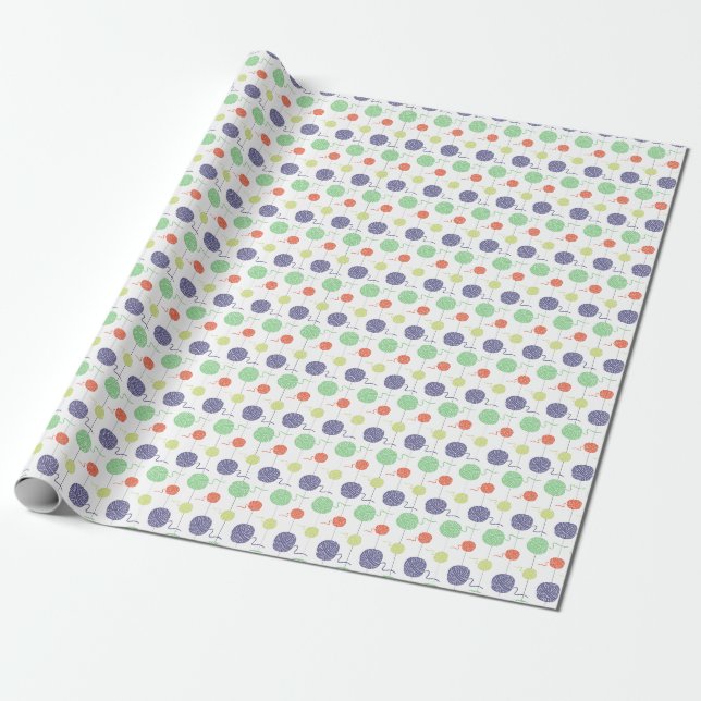 Tropical Yarn Ball String Pattern Wrapping Paper (Unrolled)