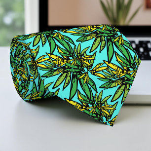 Tropical Yellow and Green Exotic Botanical Pattern Neck Tie