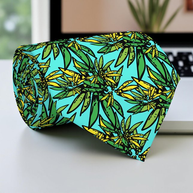 Tropical Yellow and Green Exotic Botanical Pattern Neck Tie (Creator Uploaded)
