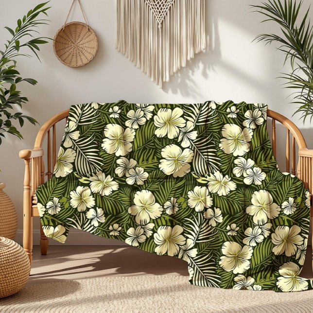 Tropical Yellow and Green Floral Fleece Blanket (Creator Uploaded)