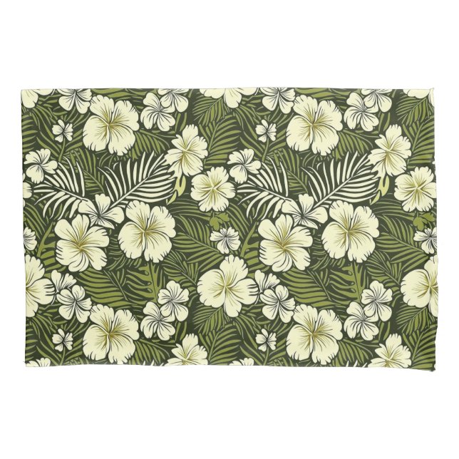 Tropical Yellow and Green Floral Pillow Case (Front)