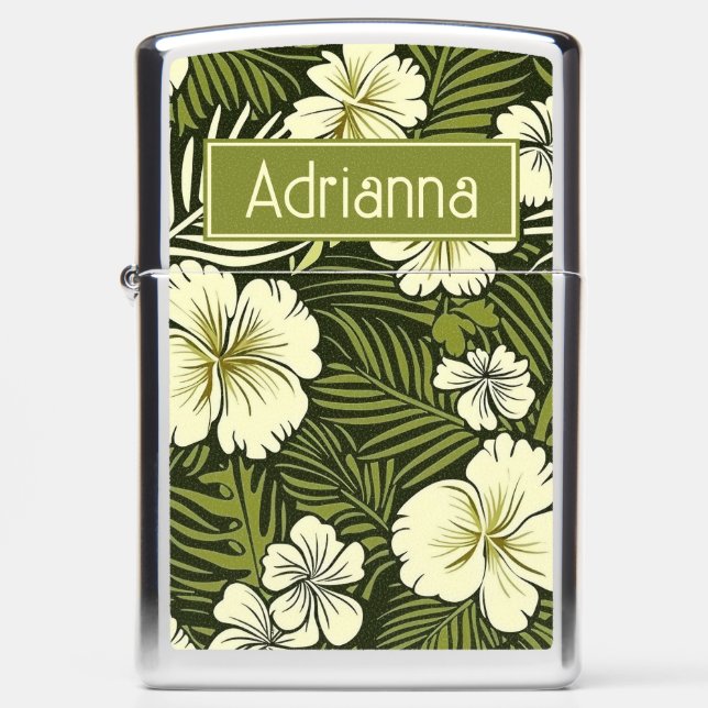 Tropical Yellow and Green Floral  Zippo Lighter (Front)