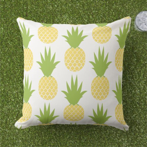 Tropical Yellow and Green Pineapple Pattern Outdoor Pillow