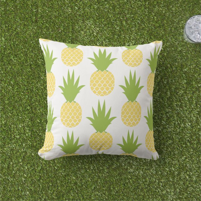 Tropical Yellow and Green Pineapple Pattern Throw Pillow (Grass)