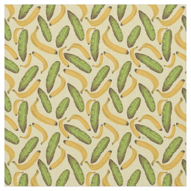 Tropical Yellow Banana Leaf Pattern Fabric (Close Up)