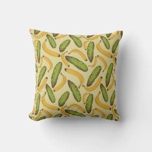 Tropical Yellow Banana Leaf Pattern Throw Pillow