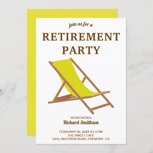 Tropical Yellow Beach Chair Retirement Party Invitation