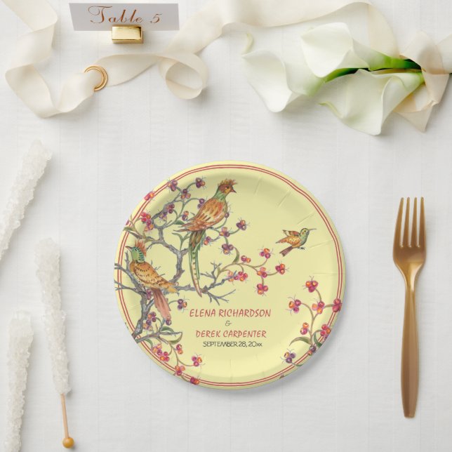 Tropical Yellow Bird Chinoiserie CustomPaper Plate (Wedding)