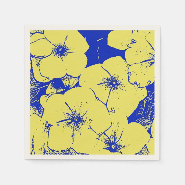 Tropical Yellow Blue Floral Napkins (Front)