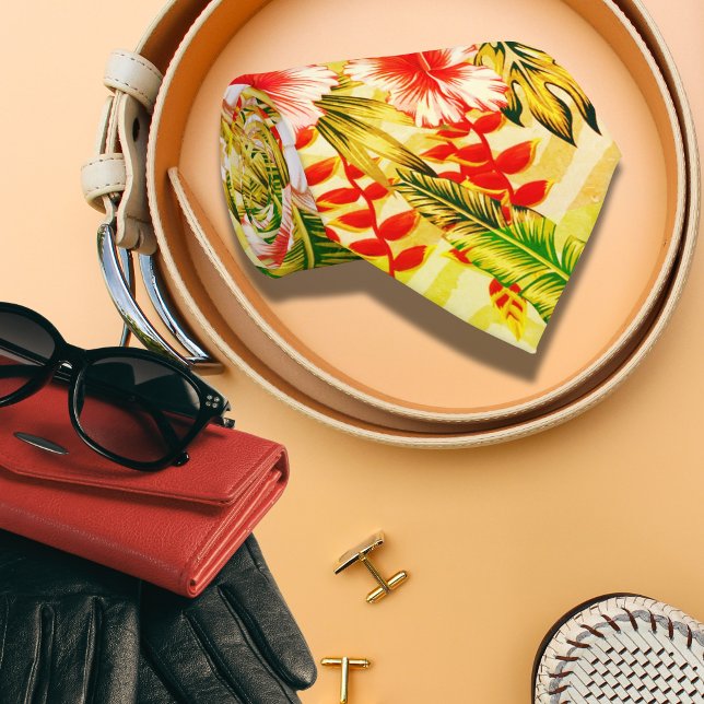 Tropical Yellow Floral Hawaiian  pattern Neck Tie (Creator Uploaded)