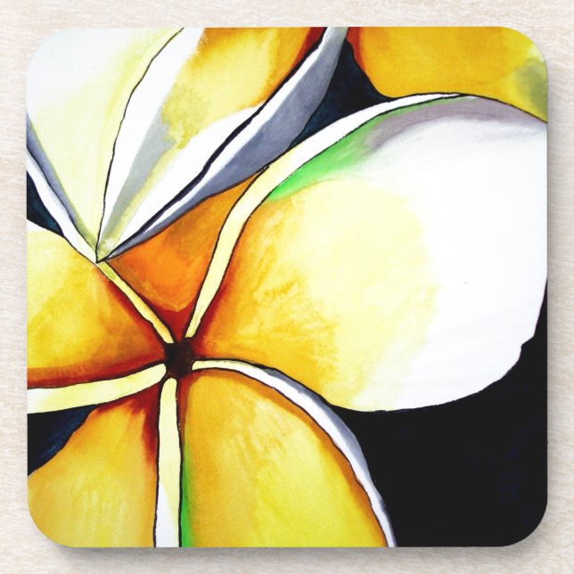 Tropical Yellow Frangipani flower original art Coaster (Front)