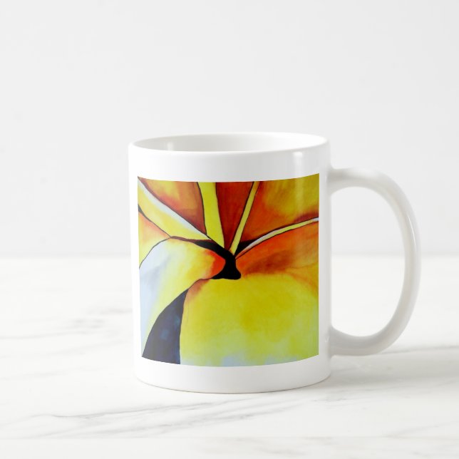 Tropical Yellow Frangipani flower original art Coffee Mug (Right)