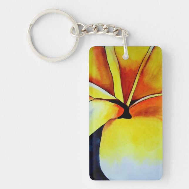 Tropical Yellow Frangipani flower original art Keychain (Front)