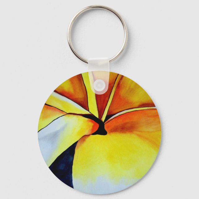 Tropical Yellow Frangipani flower original art Keychain (Front)