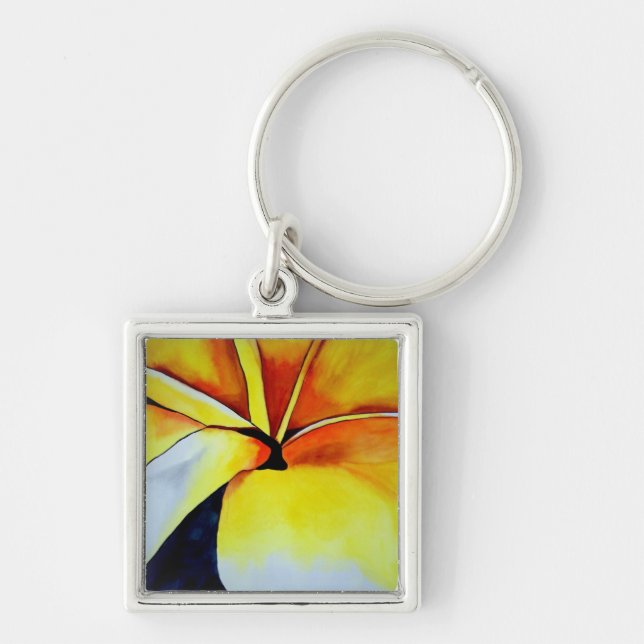 Tropical Yellow Frangipani flower original art Keychain (Front)