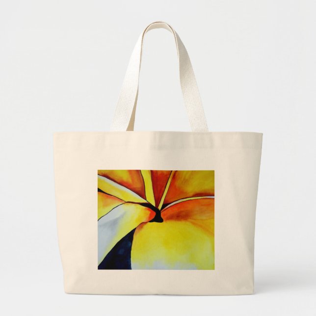 Tropical Yellow Frangipani flower original art Large Tote Bag (Front)