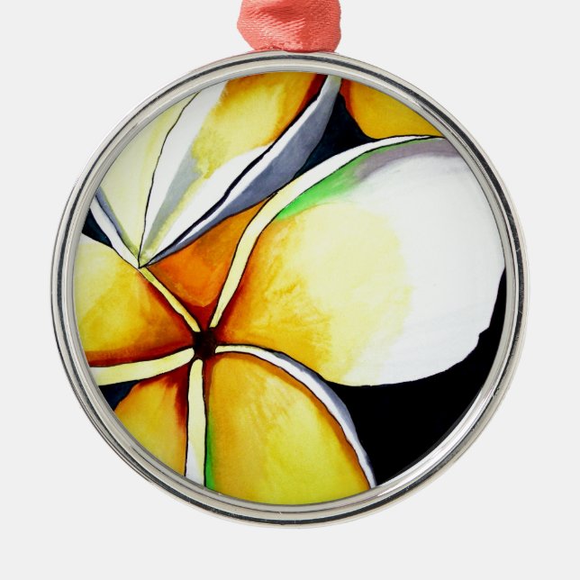 Tropical Yellow Frangipani flower original art Metal Ornament (Front)