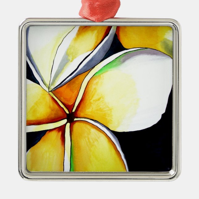 Tropical Yellow Frangipani flower original art Metal Ornament (Front)