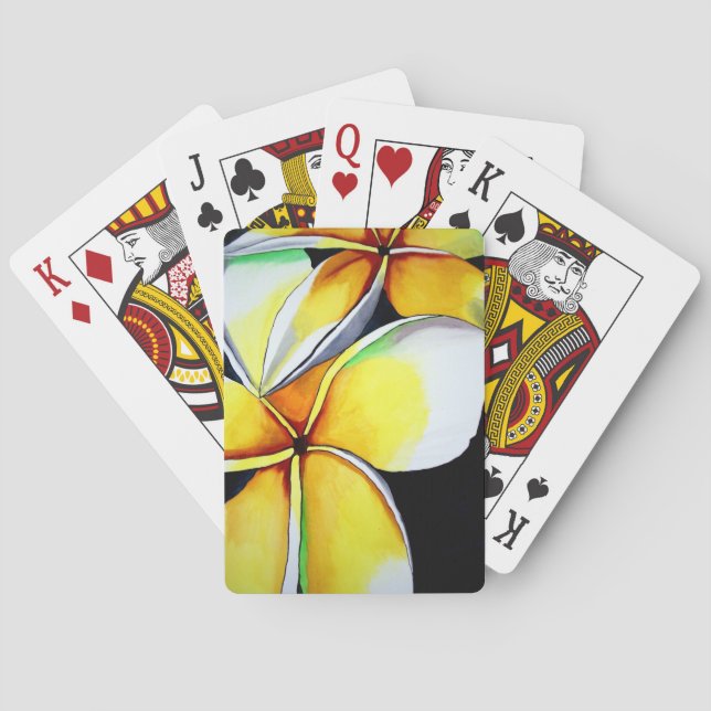 Tropical Yellow Frangipani flower original art Poker Cards (Back)