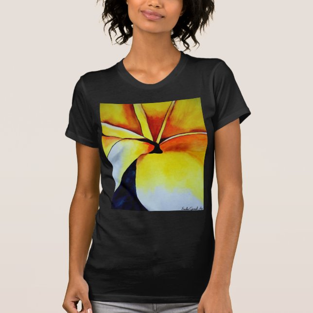 Tropical Yellow Frangipani flower original art T-Shirt (Front)