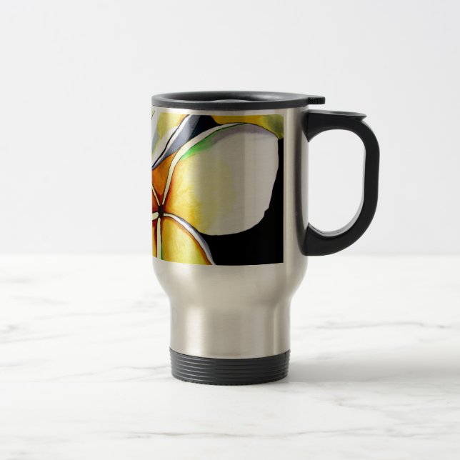 Tropical Yellow Frangipani flower original art Travel Mug (Right)