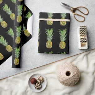 Tropical Yellow Green Black Pineapple Pattern Wrapping Paper