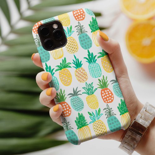 Tropical yellow green modern pineapple pattern iPhone 13 case