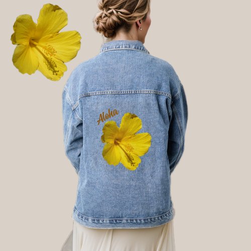 Tropical Yellow Hibiscus Floral Hawaiian Aloha Denim Jacket