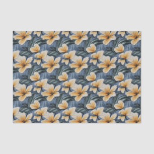 Tropical Yellow Hibiscus Floral On Blue Background Tissue Paper